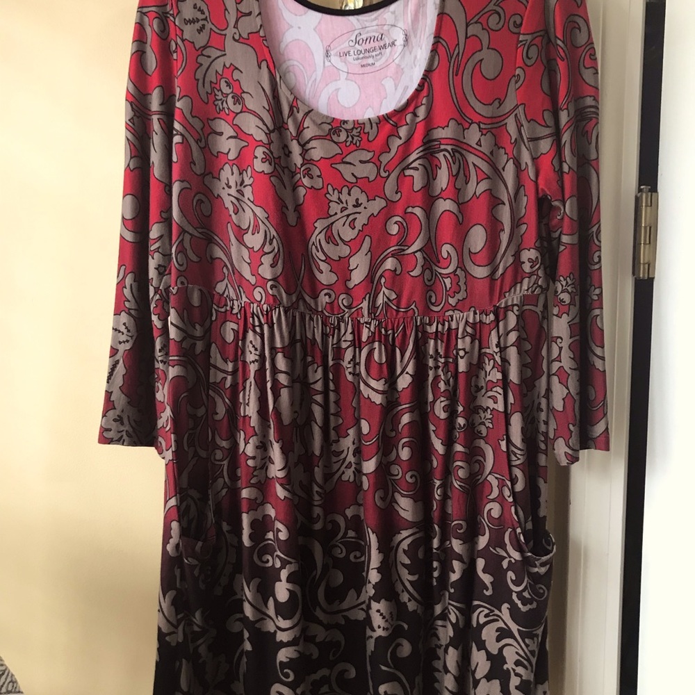 Chico’s Soma lounge size M 3/4 sleeves jersey knit leisure party yoga red black - Picture 6 of 10